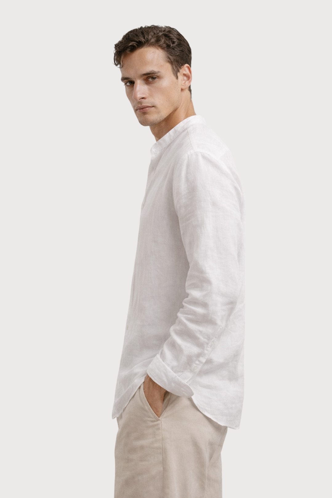 Band Collar Linen Shirt