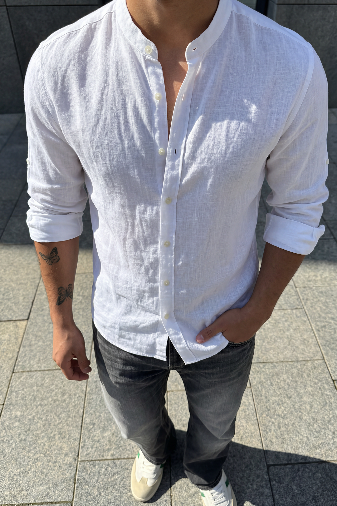 Band Collar Linen Shirt-thumbmail-10