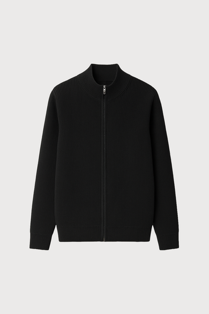 Ribbed Merino Wool Zip Cardigan