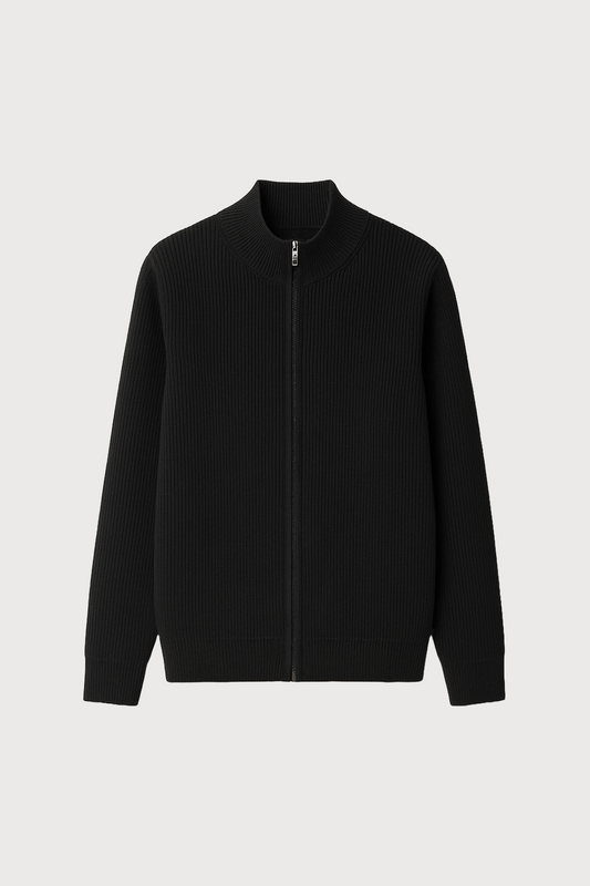 Ribbed Merino Wool Zip Cardigan