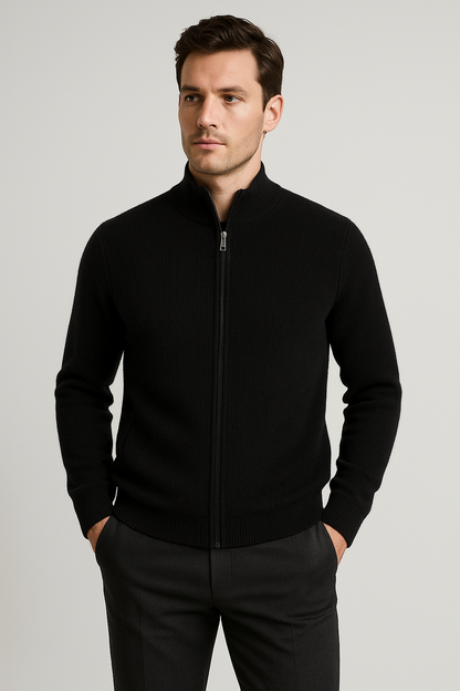 Ribbed Merino Wool Zip Cardigan