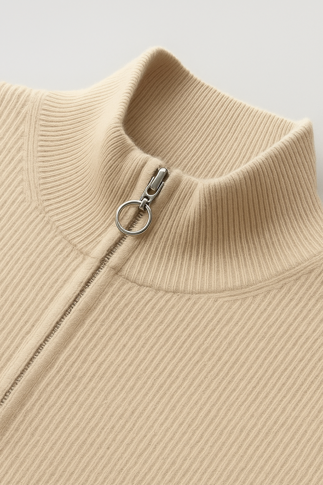 Ribbed Merino Wool Zip Cardigan