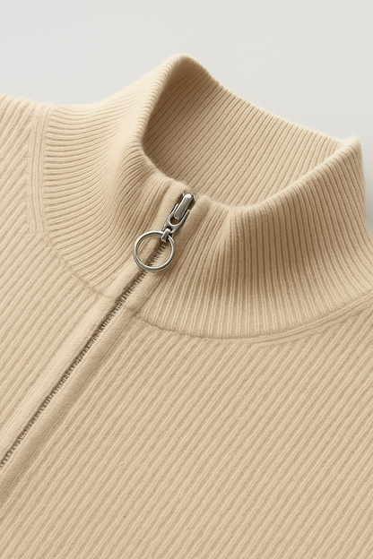 Ribbed Merino Wool Zip Cardigan