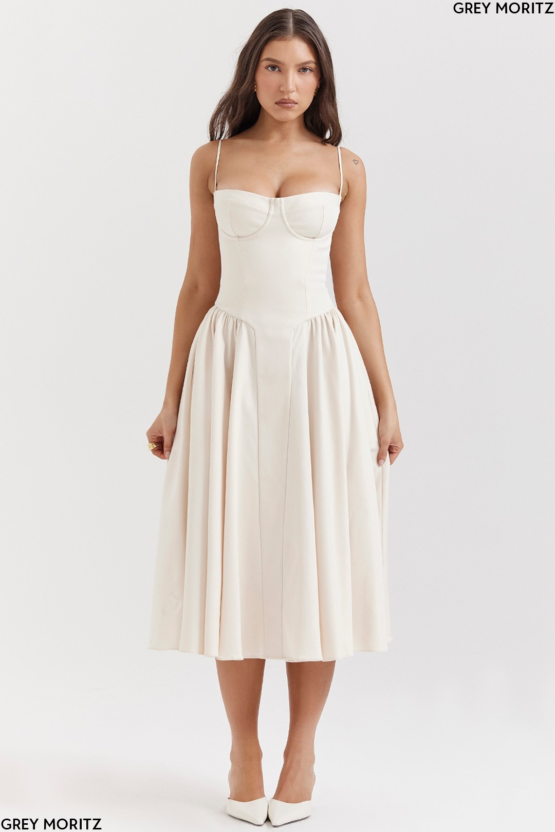 Women's Floral Corset Sweetheart Midi Dress Wedding Guest