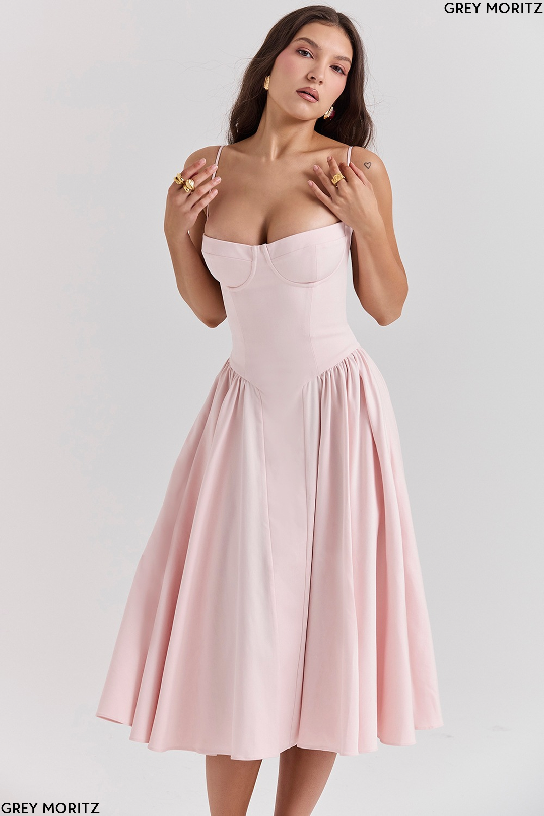 Women's Floral Corset Sweetheart Midi Dress Wedding Guest-thumbmail-15