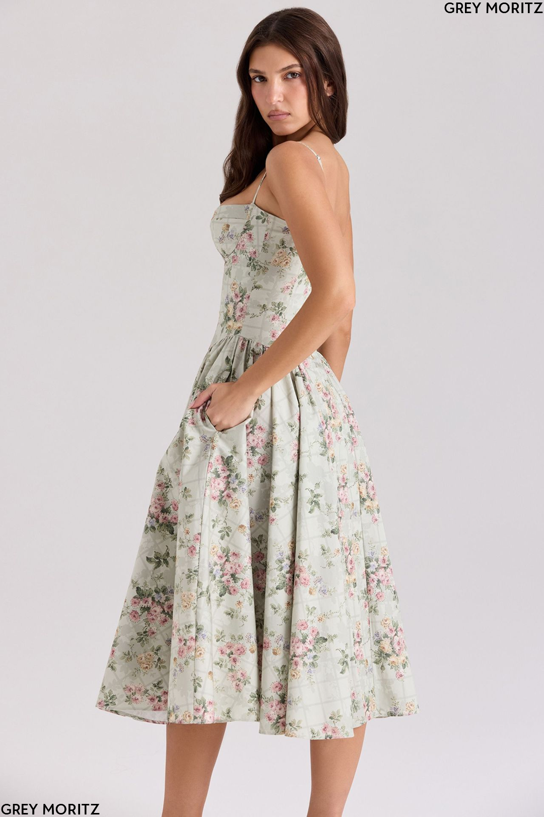 Women's Floral Corset Sweetheart Midi Dress Wedding Guest-thumbmail-4