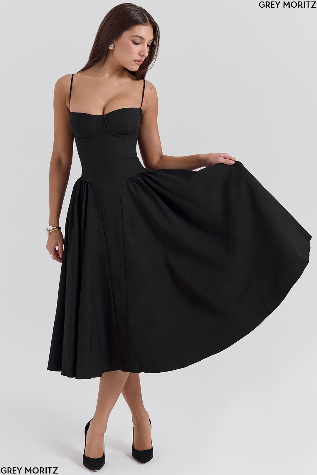 Women's Floral Corset Sweetheart Midi Dress Wedding Guest