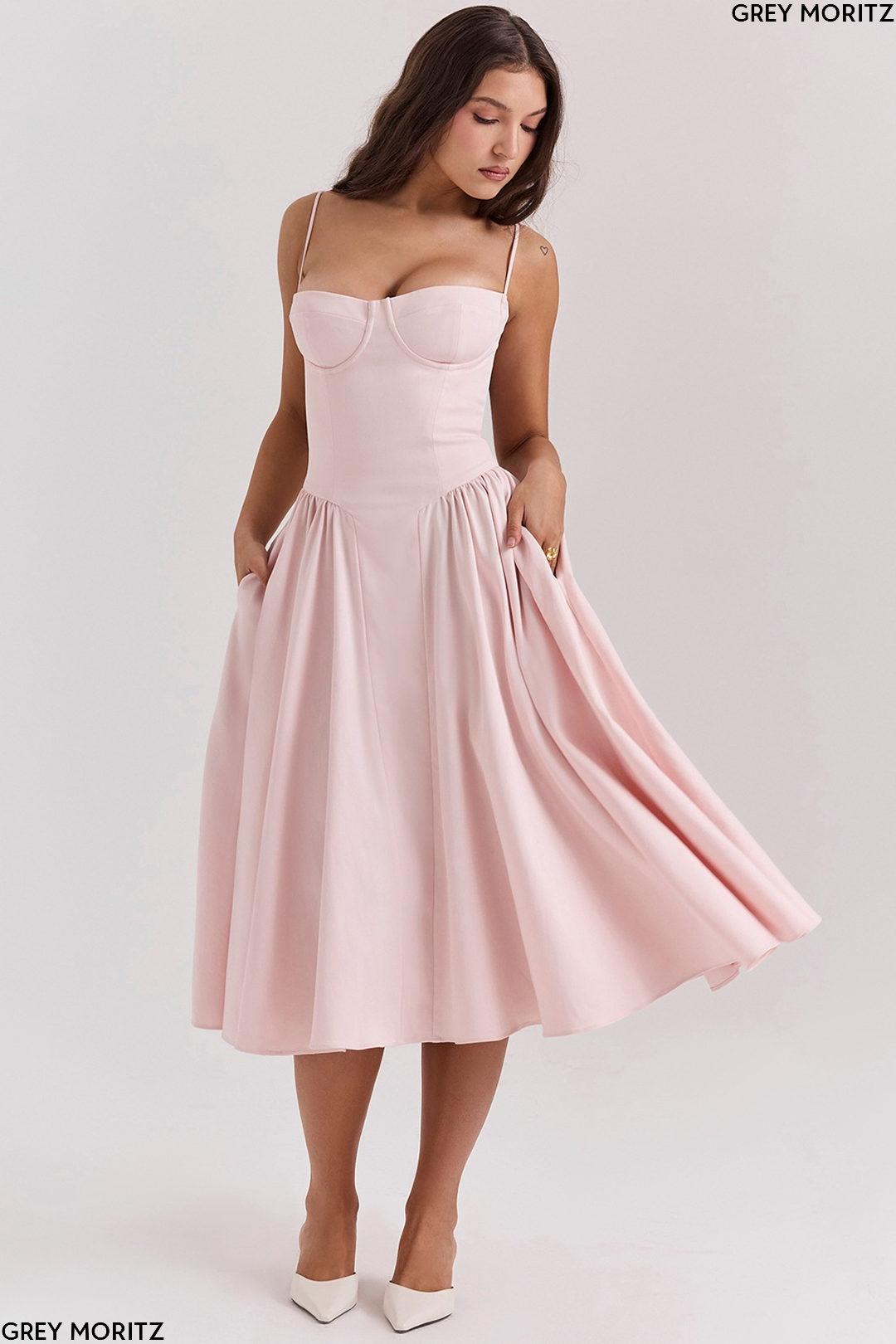 Women's Floral Corset Sweetheart Midi Dress Wedding Guest