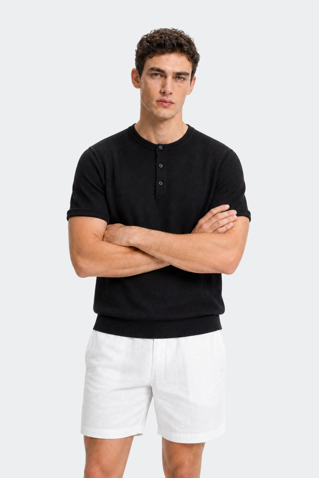 Knit Short Sleeve Henley T-Shirt