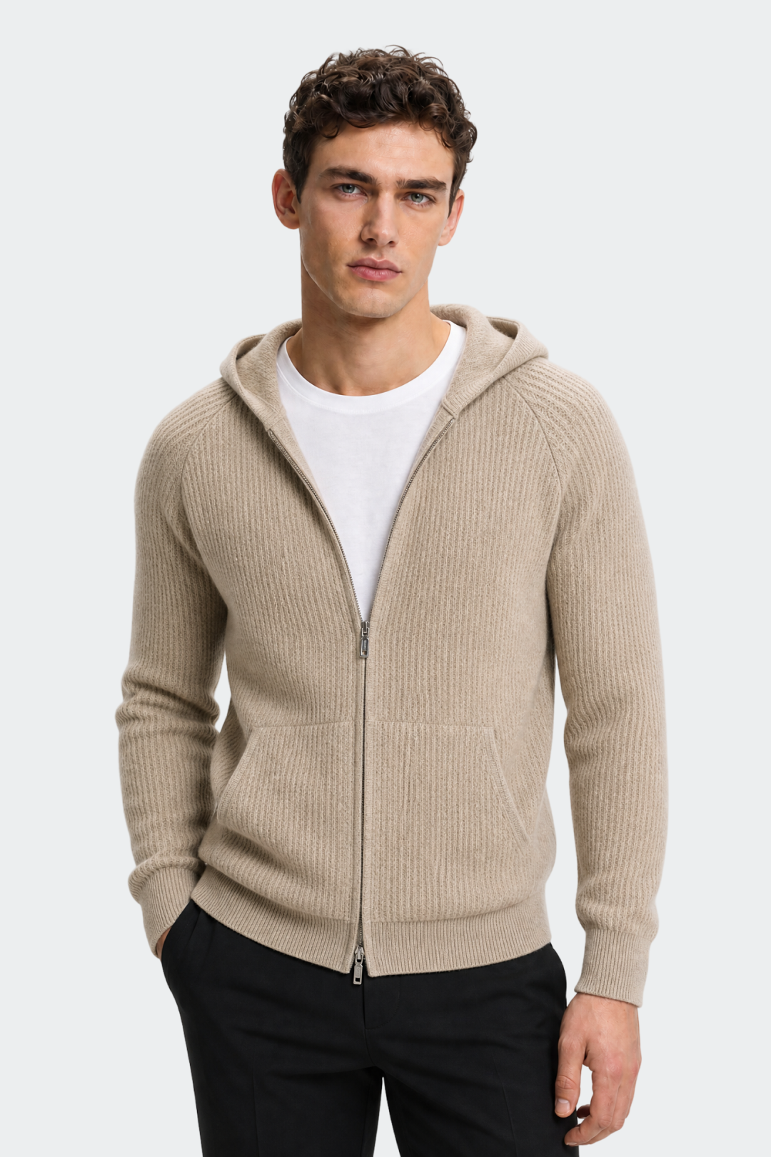 Hooded Full Zip Wool Cardigan
