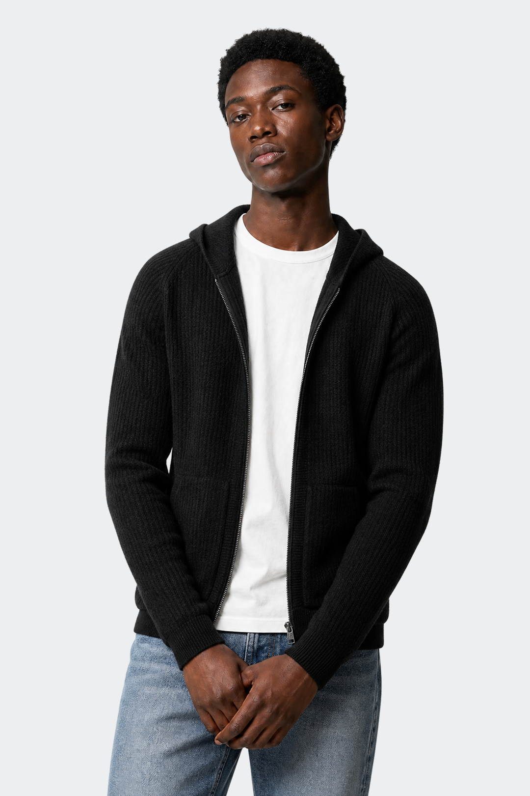 Hooded Full Zip Wool Cardigan