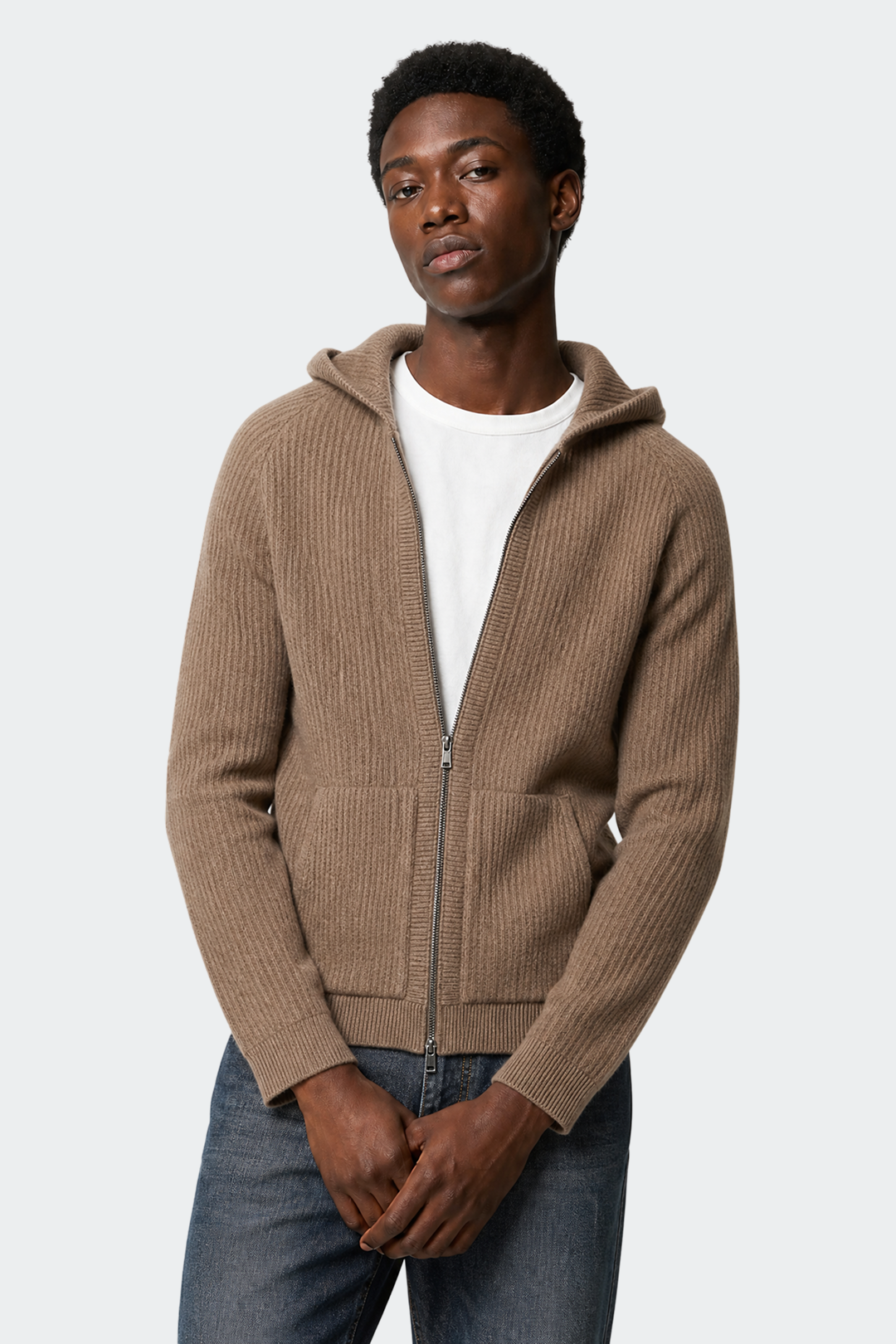 Hooded Full Zip Wool Cardigan