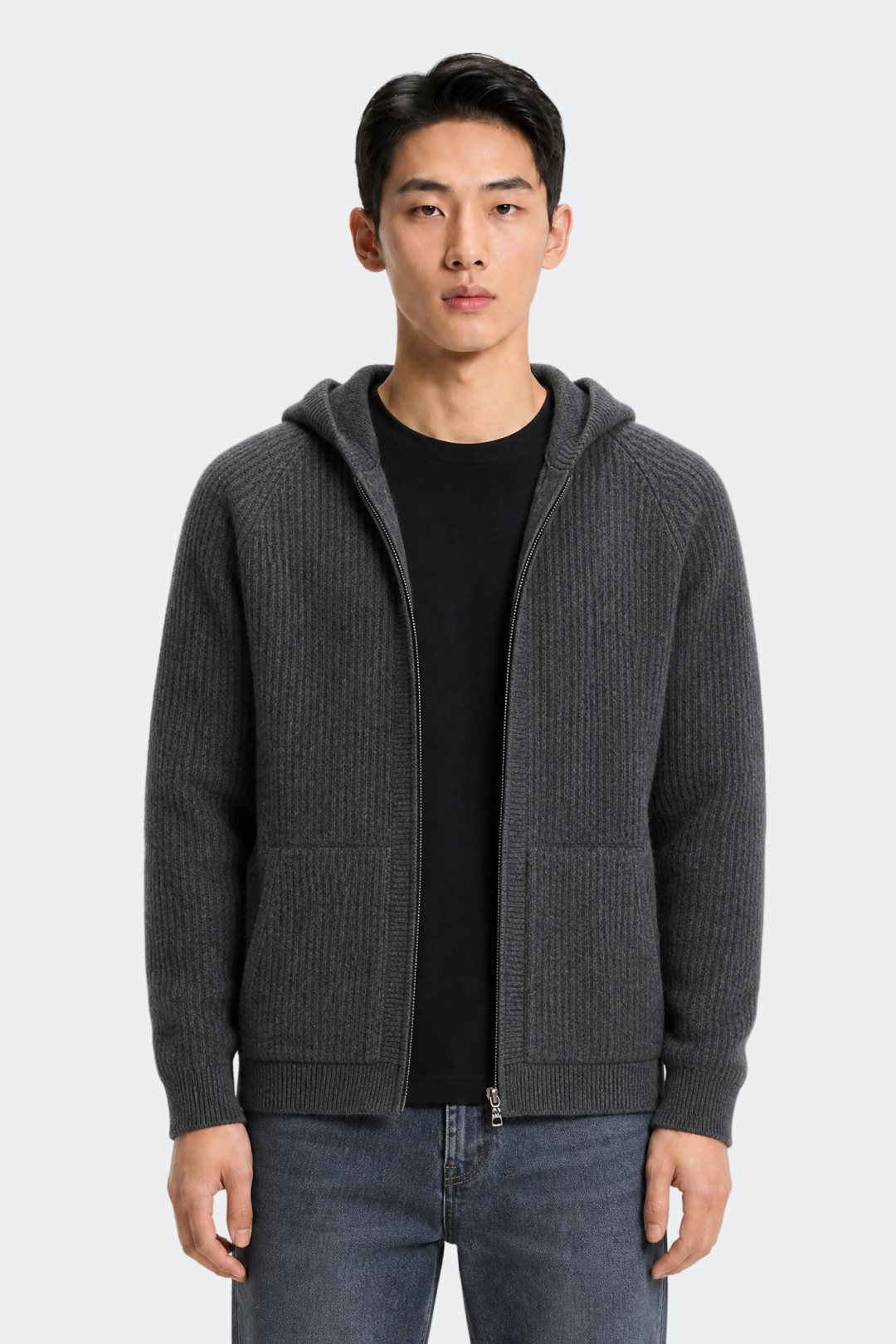 Hooded Full Zip Wool Cardigan