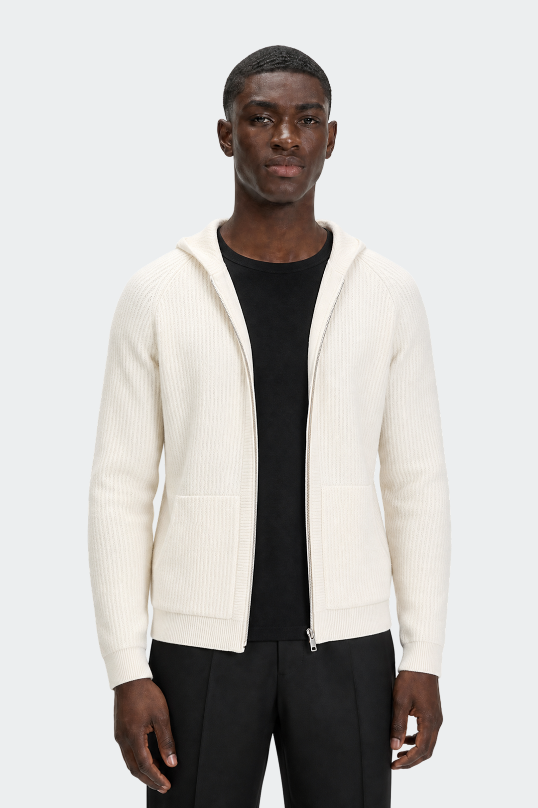 Hooded Full Zip Wool Cardigan