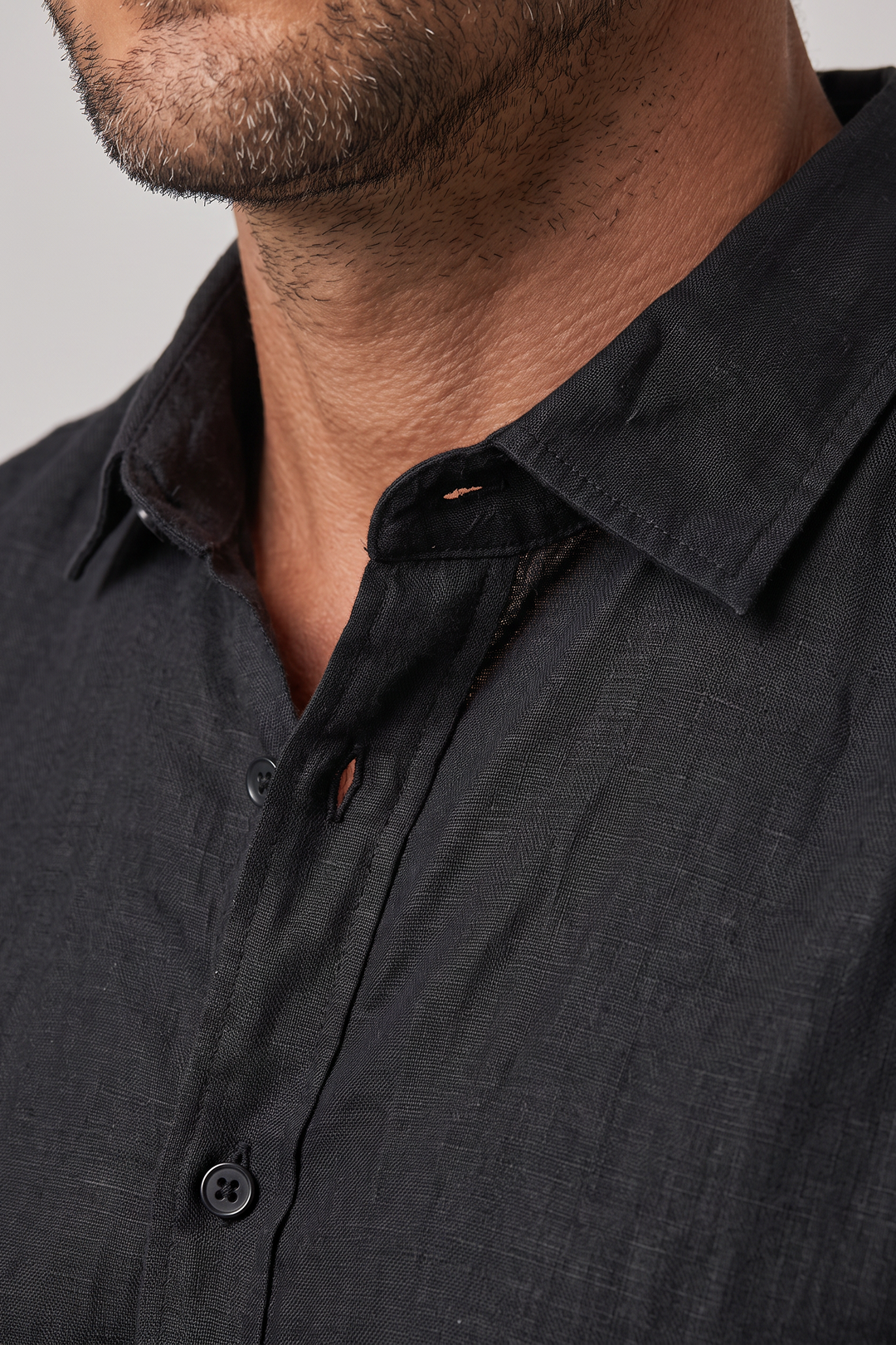 Heren linnen overhemd regular fit - ademend materiaal, open kraag, lange mouwen-thumbmail-2
