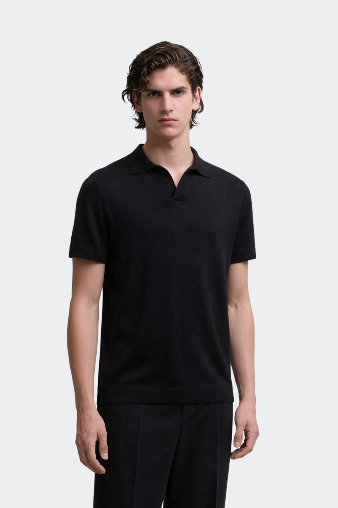Open Collar Merino Wool Polo Shirt-6