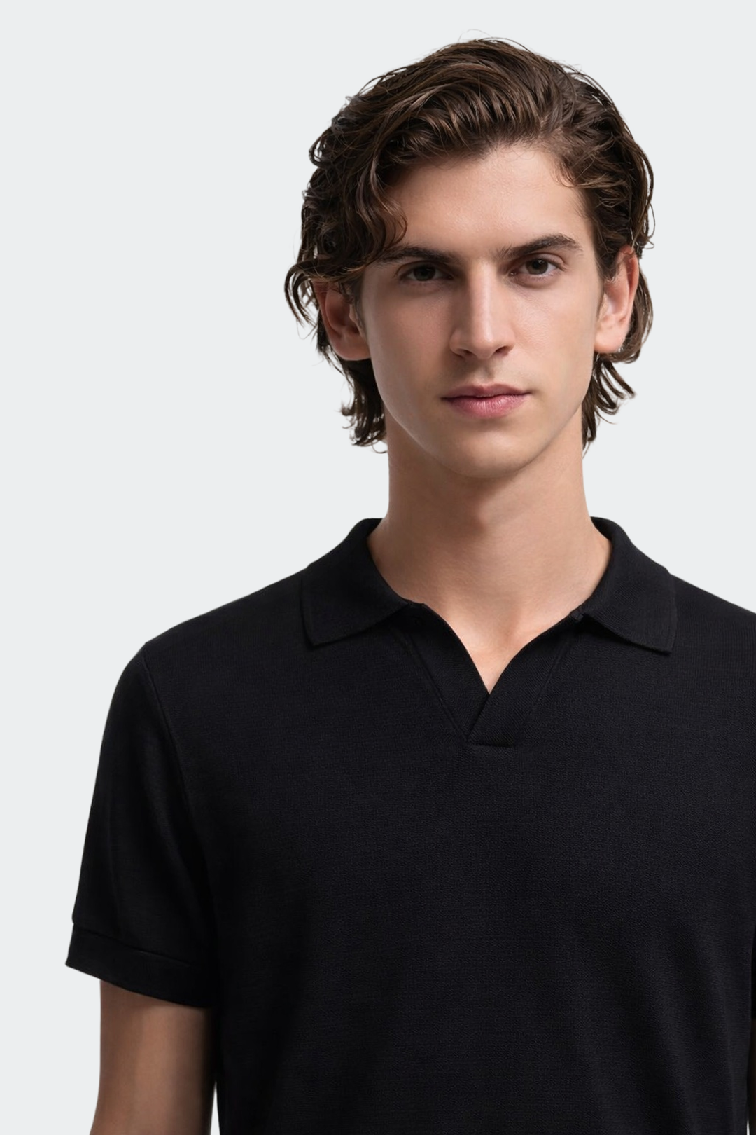 Open Collar Merino Wool Polo Shirt-7