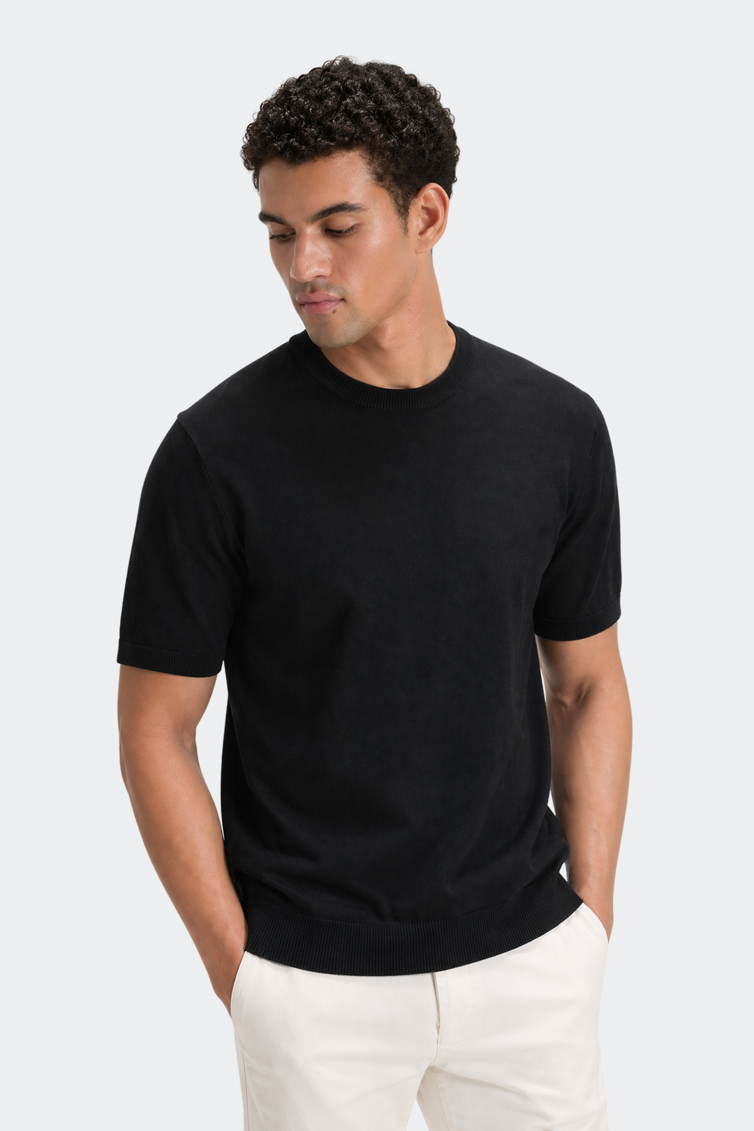Knitted Cotton Crewneck T-Shirt-3