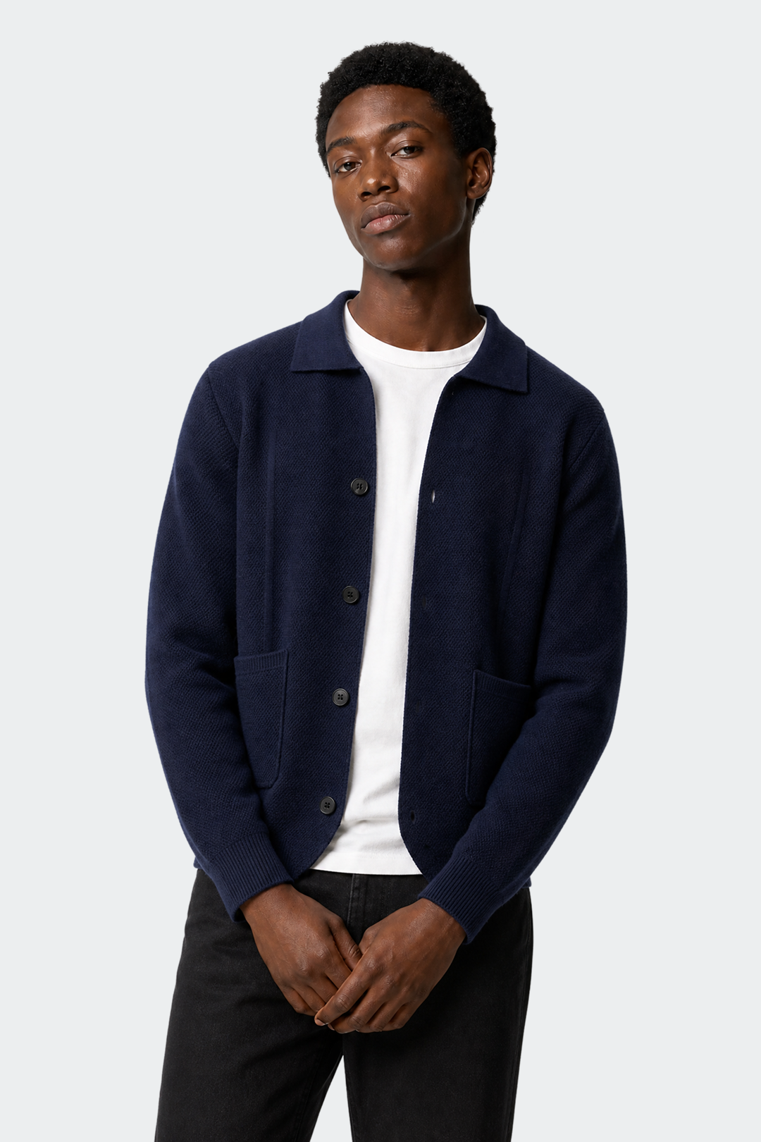 Spread Collar Wool Cardigan