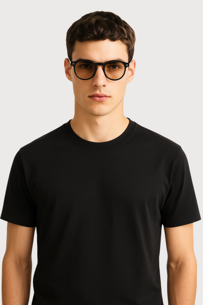 Black Polarized Round-Frame Sunglasses
