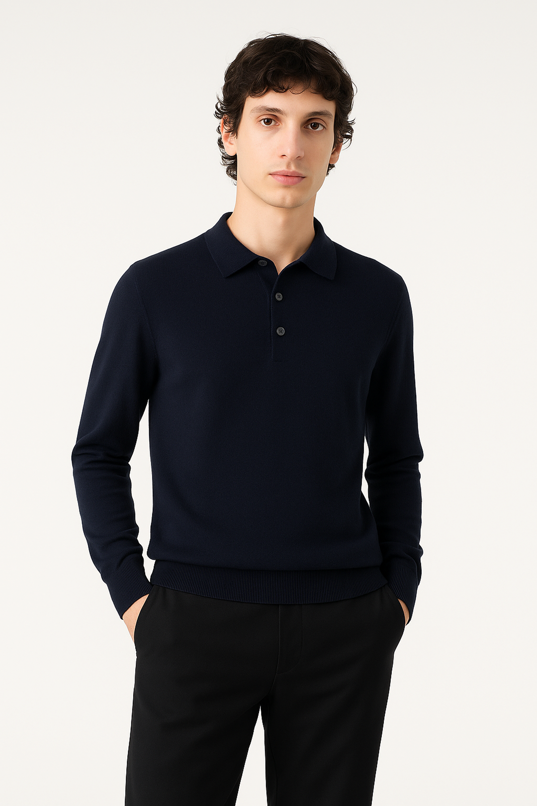 Wool Long-Sleeve Polo